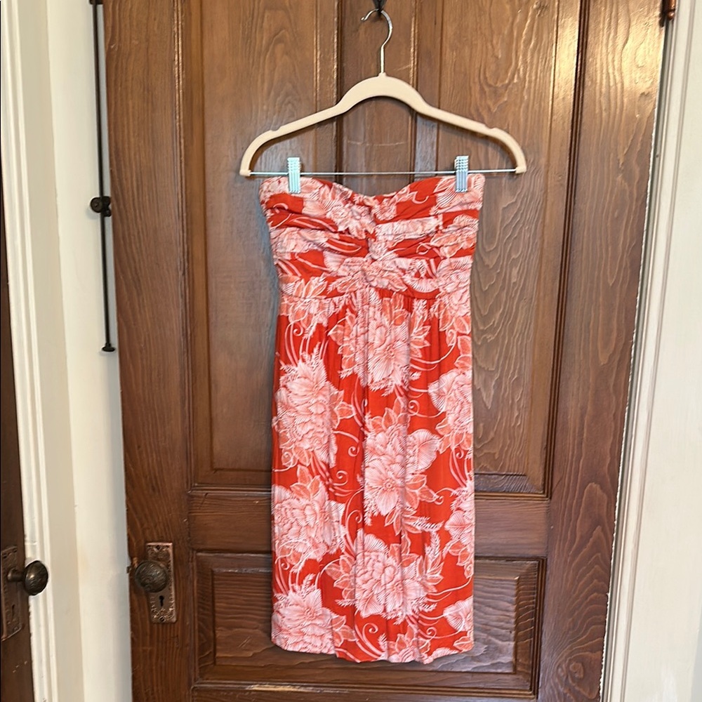 Floral Strapless Dress - Orange and White